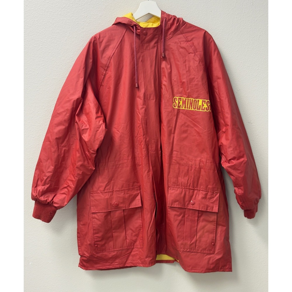 Vintage Florida State FSU Seminoles Rain Jacket Mens XL Red Good Hooded PVC‎